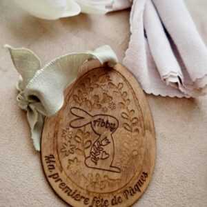 Décoration panier de Pâques | Médaillon pâques Bois foncé