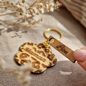Porte-Clé Personnalisé en Bois | Léopard